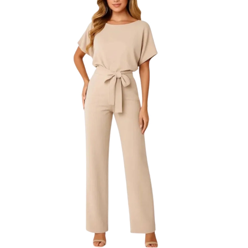 Chic Women's Short Sleeve Jumpsuit with Waist Tie for Any Occasion