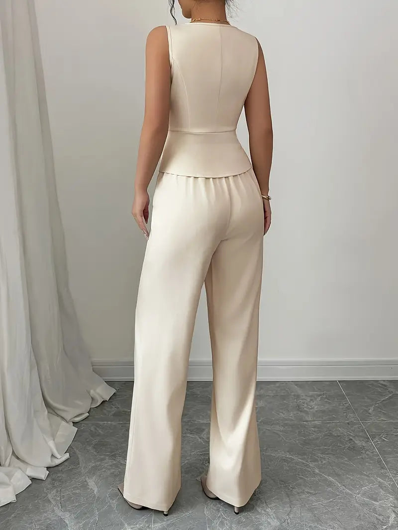 Chic Cream Wide-Leg Trouser Set for Events