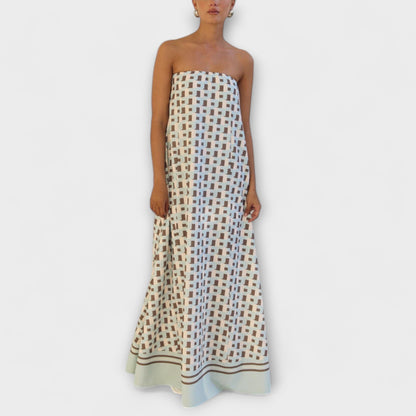 Geometric Off-Shoulder Maxi Dress for Special Occasions