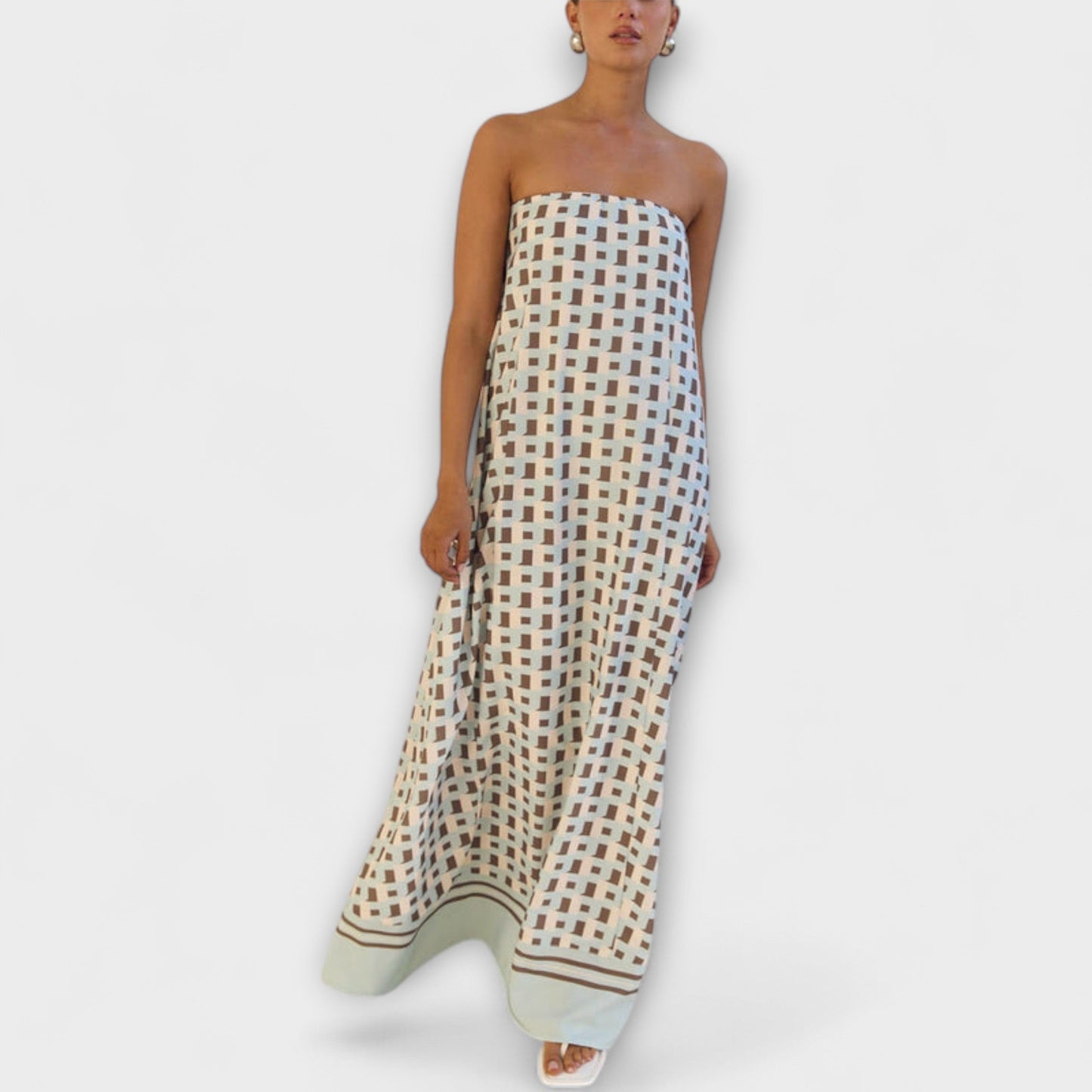 Geometric Off-Shoulder Maxi Dress for Special Occasions