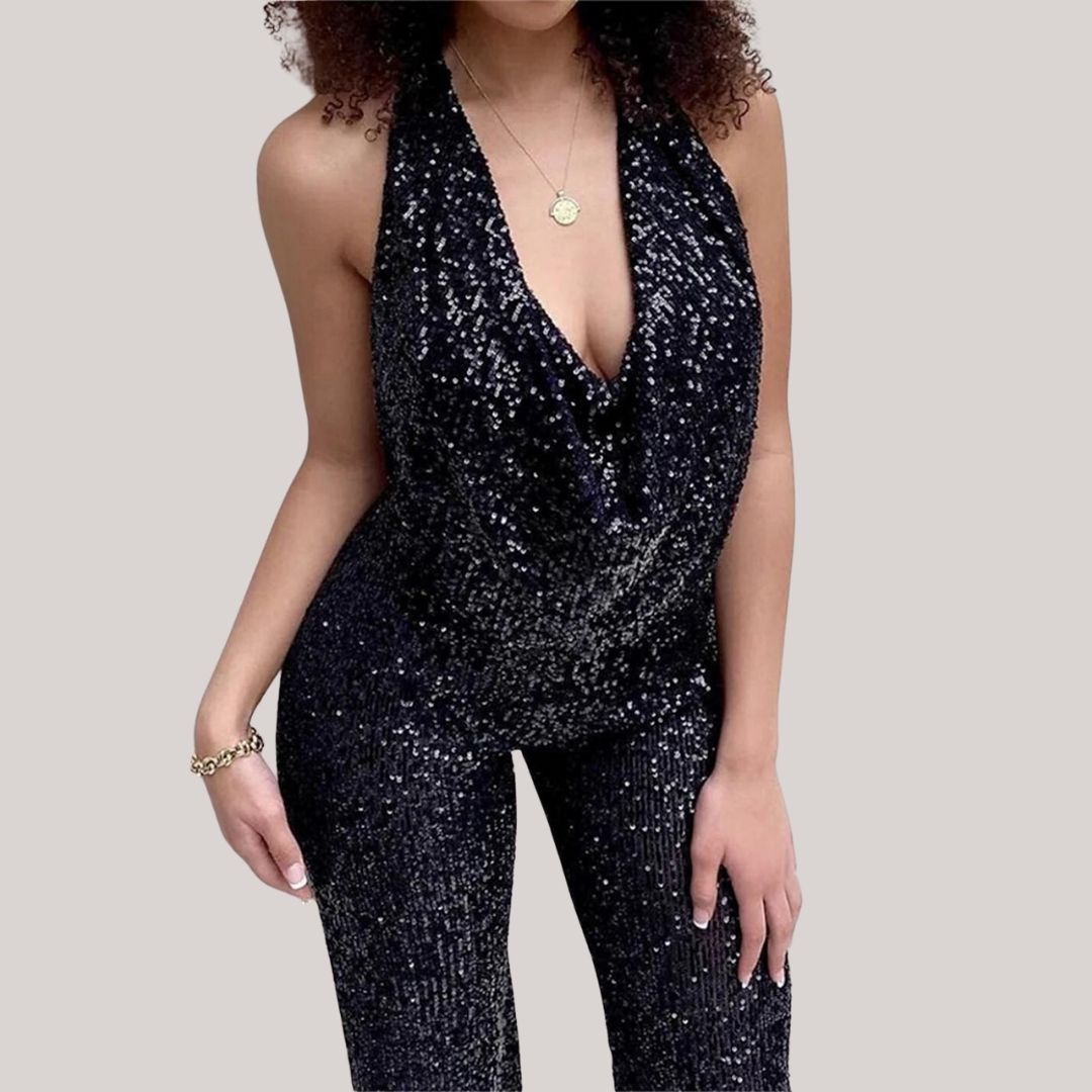 Chic Sequined Backless Halter Jumpsuit for Women