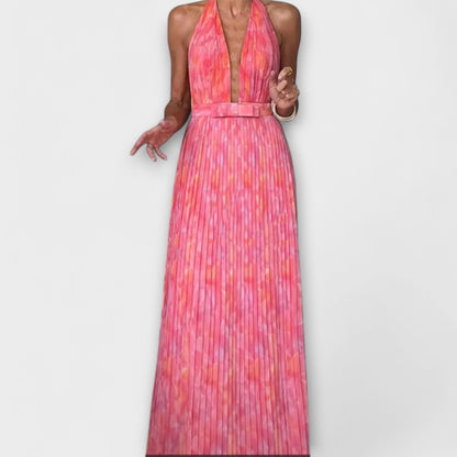 Seraphina - Elegant Halter Neck Pleated Maxi Dress for Events
