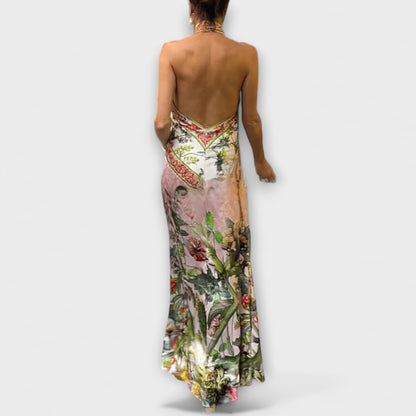 Floral Sleeveless Open Back Maxi Dress for Summer Events