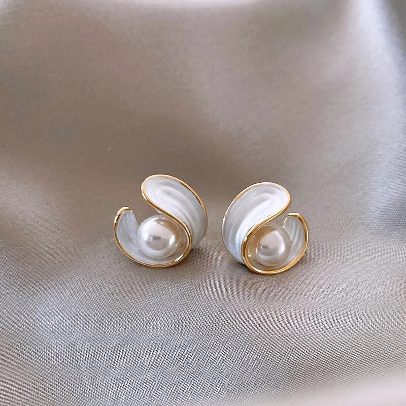 Elegant Gold Earrings Adorned with Opulent White Opals and Pearls