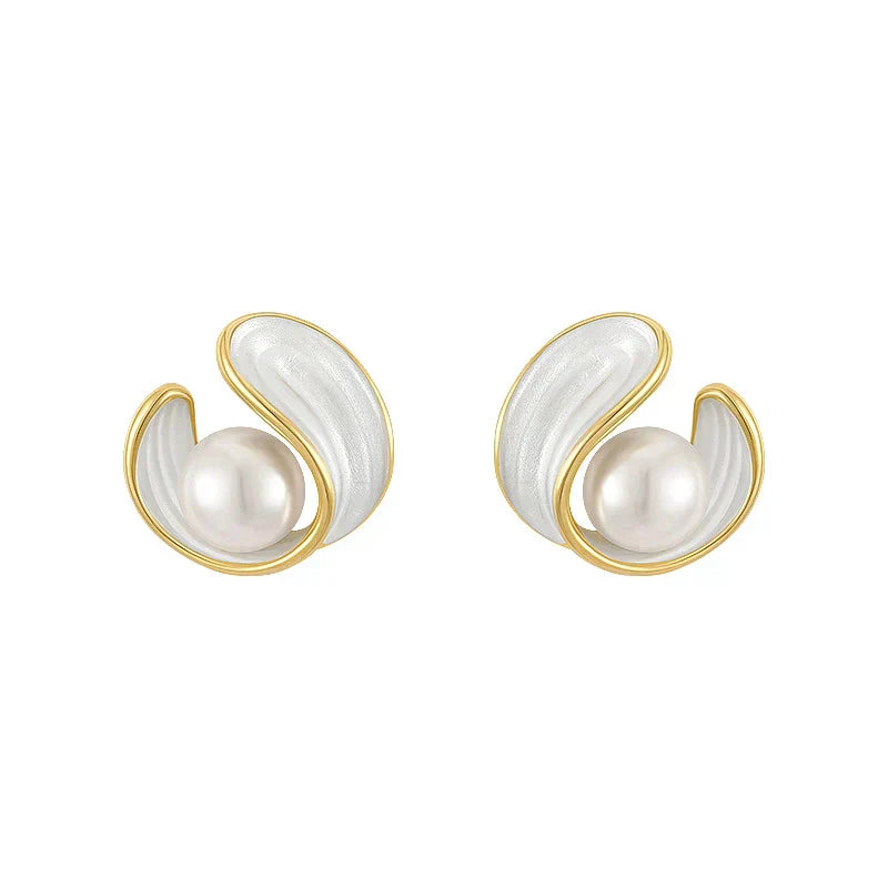 Elegant Gold Earrings Adorned with Opulent White Opals and Pearls