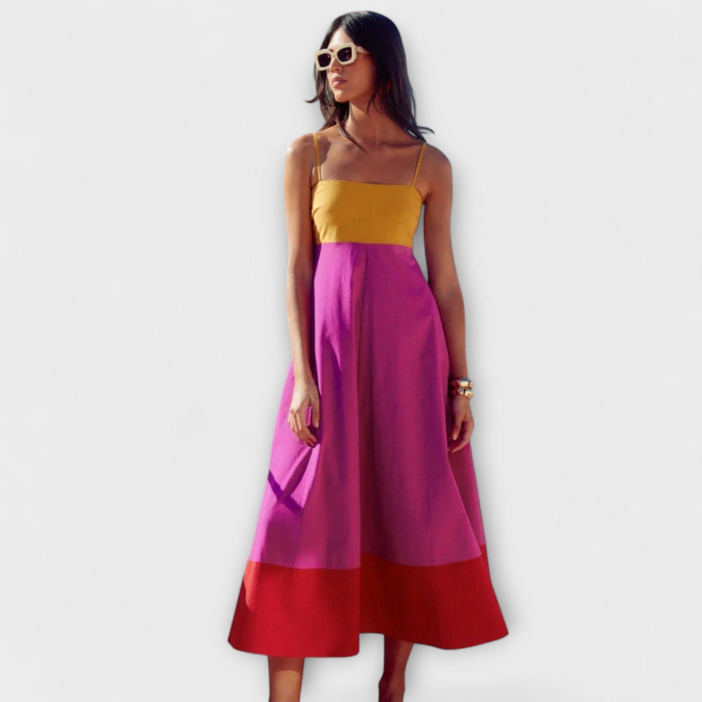 Chic Color Block Spaghetti Strap Dress for Any Occasion