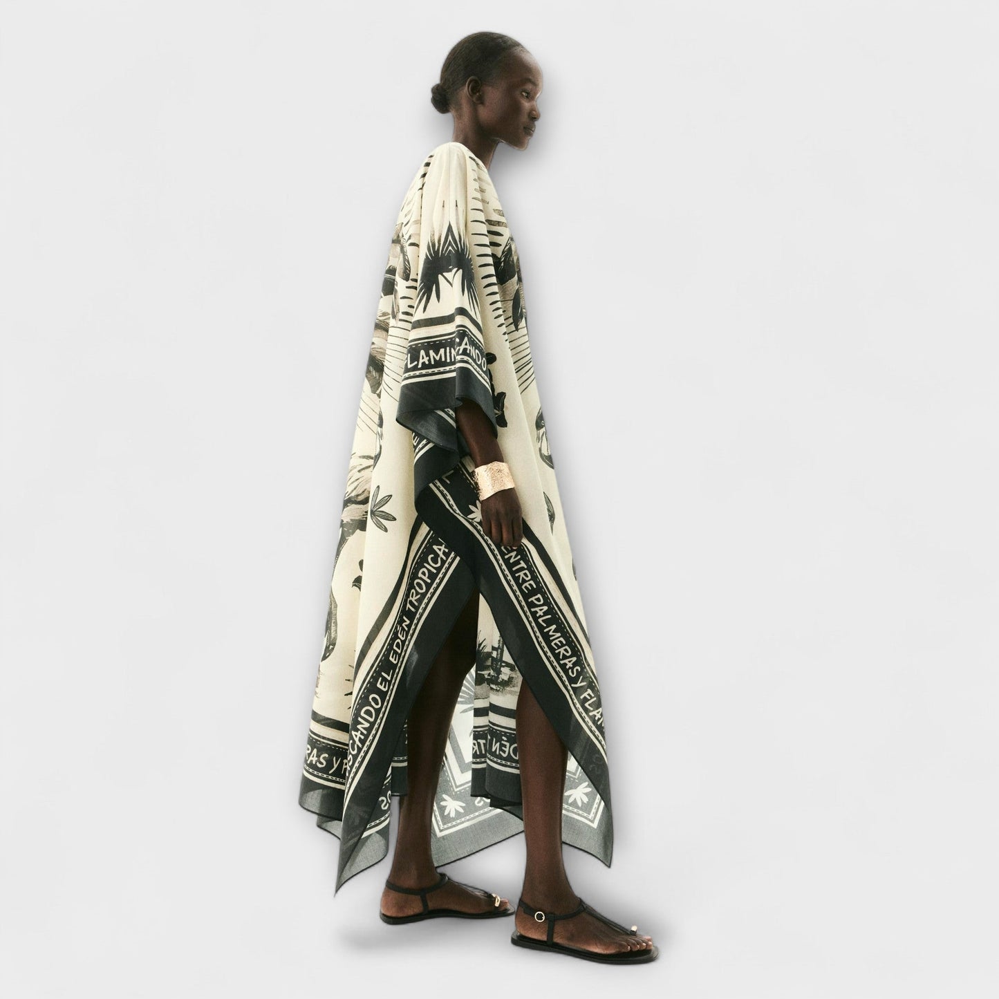 Melissa - Vibrant Flamingo Print Maxi Kaftan Dress for Beachwear