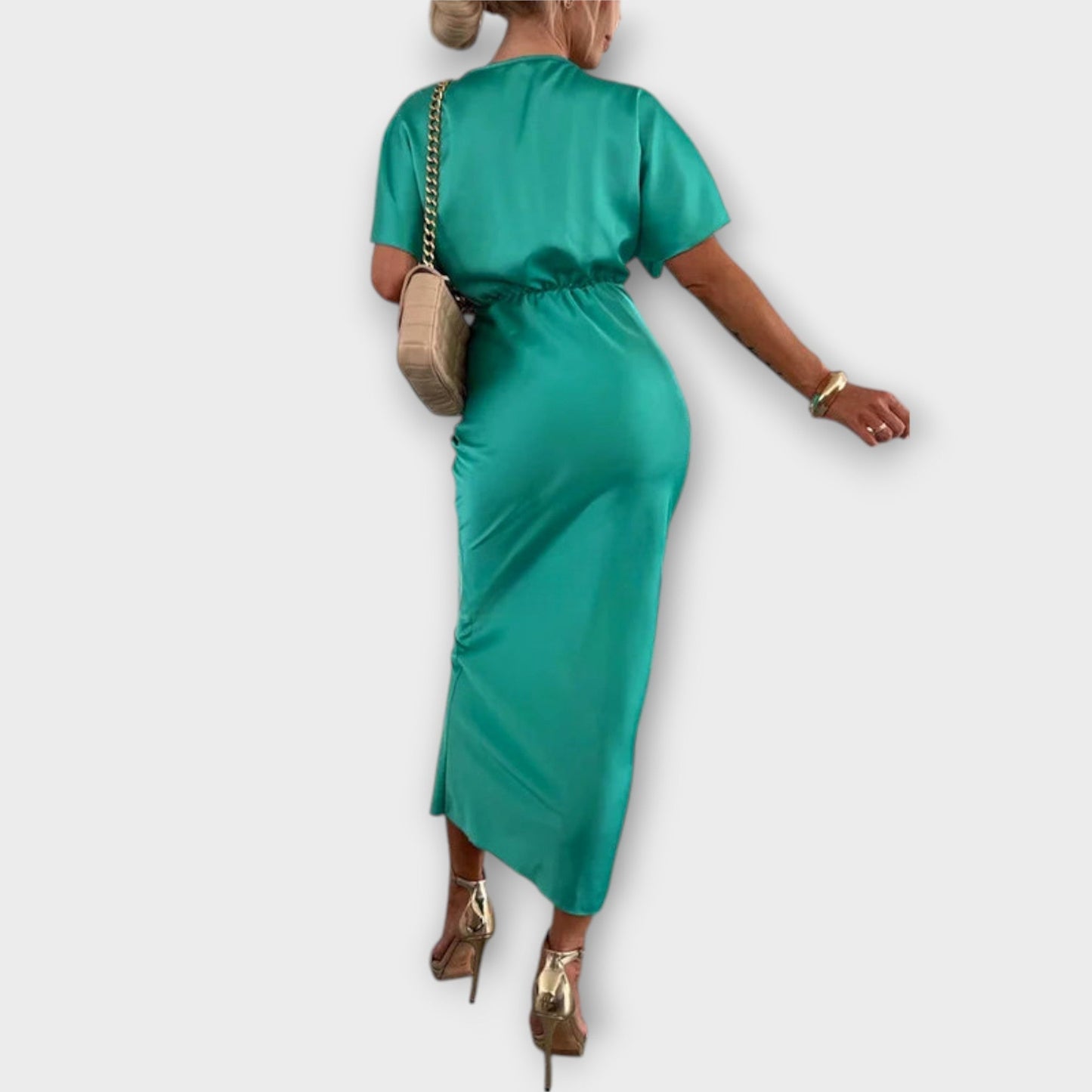 Sable Satin V-Neck Cross Knot Maxi Dress for Events