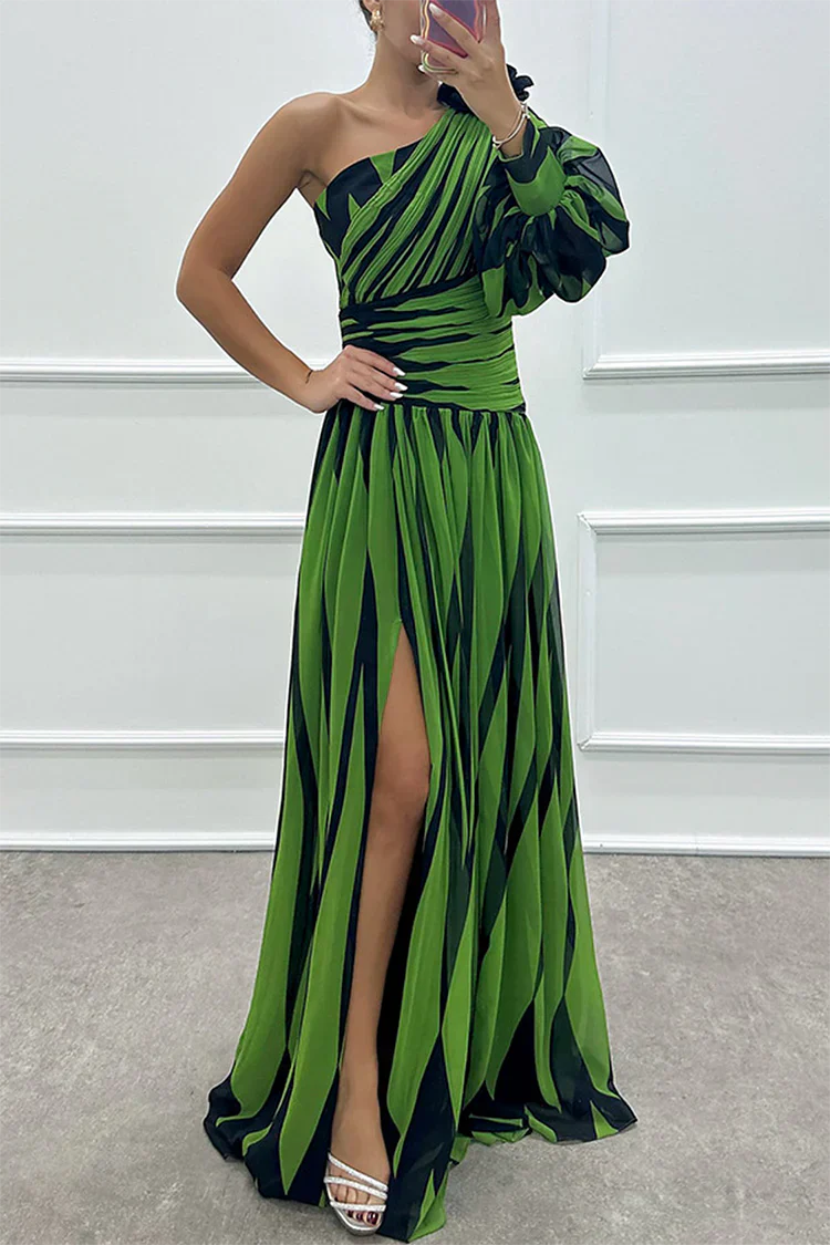Wedding Guest Dress - Striped One Shoulder Maxi