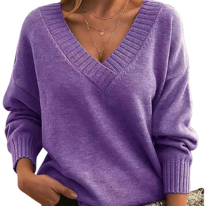 Jennifer - Cozy V-Neck Knit Sweater for Everyday Wear