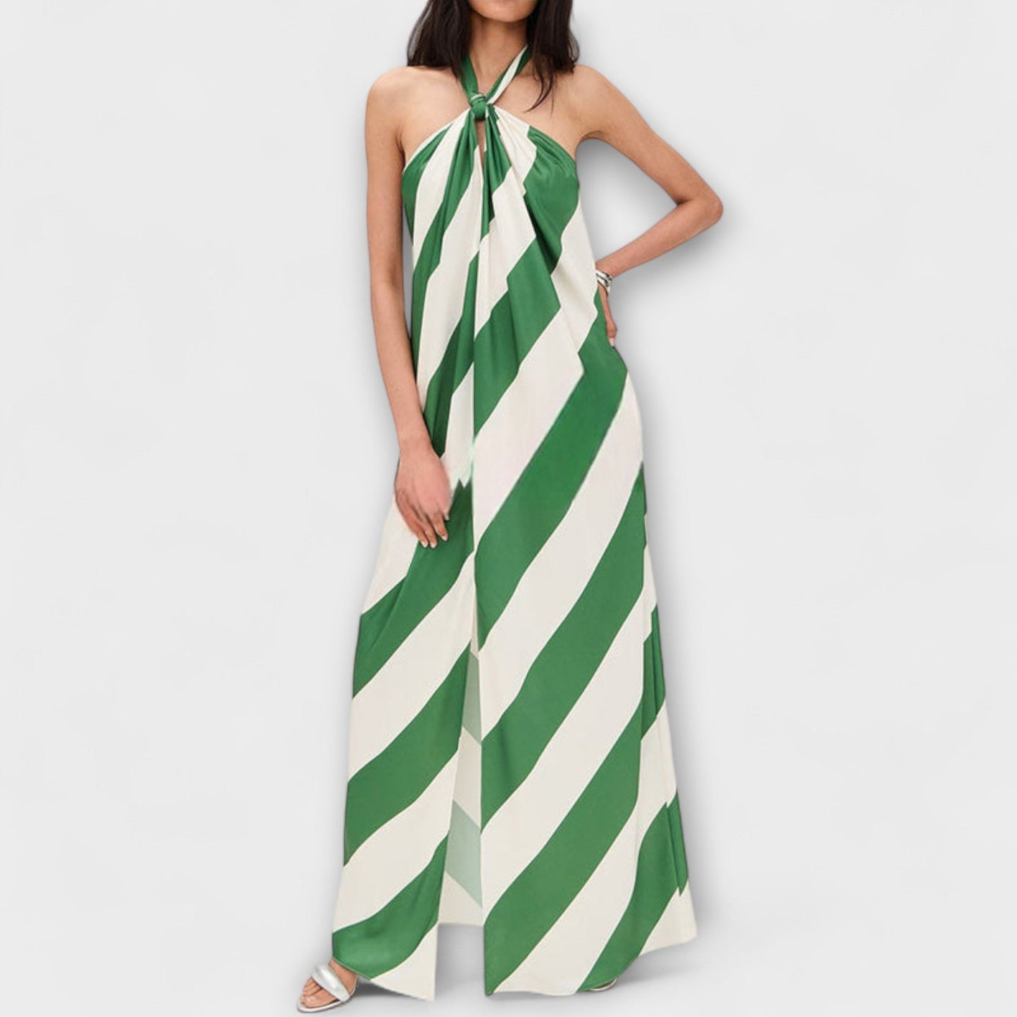 Chic Striped Halter Backless Maxi Dress for Events