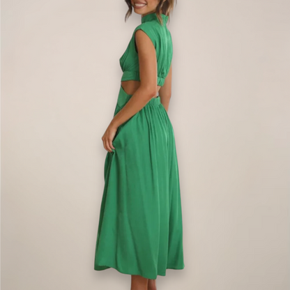 Chic Cap Sleeve Maxi Dress with Cut-Out Waist