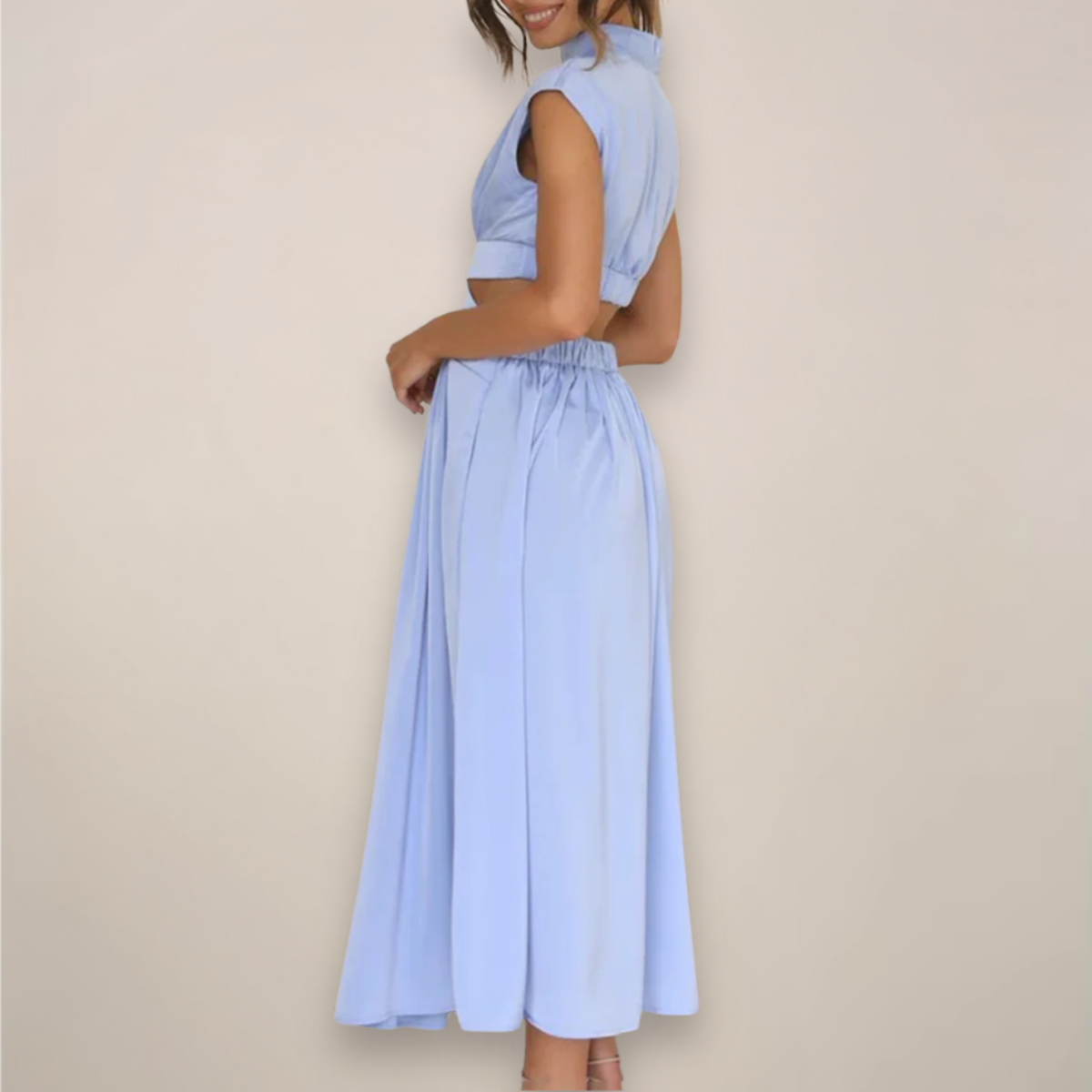 Chic Cap Sleeve Maxi Dress with Cut-Out Waist