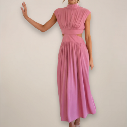 Chic Cap Sleeve Maxi Dress with Cut-Out Waist