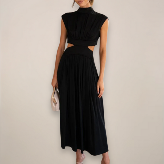Chic Cap Sleeve Maxi Dress with Cut-Out Waist