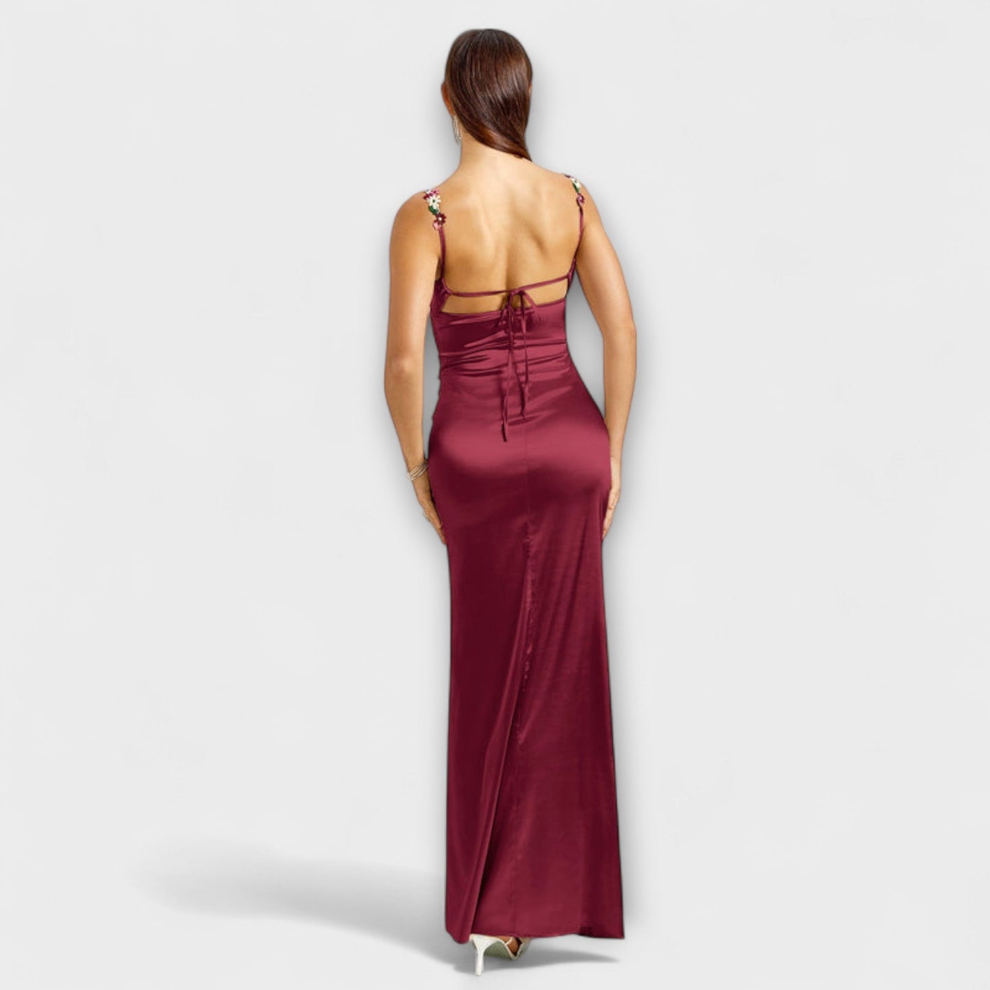 Embellished Satin Dress with Back Lacing for Parties