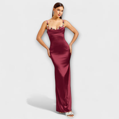Embellished Satin Dress with Back Lacing for Parties