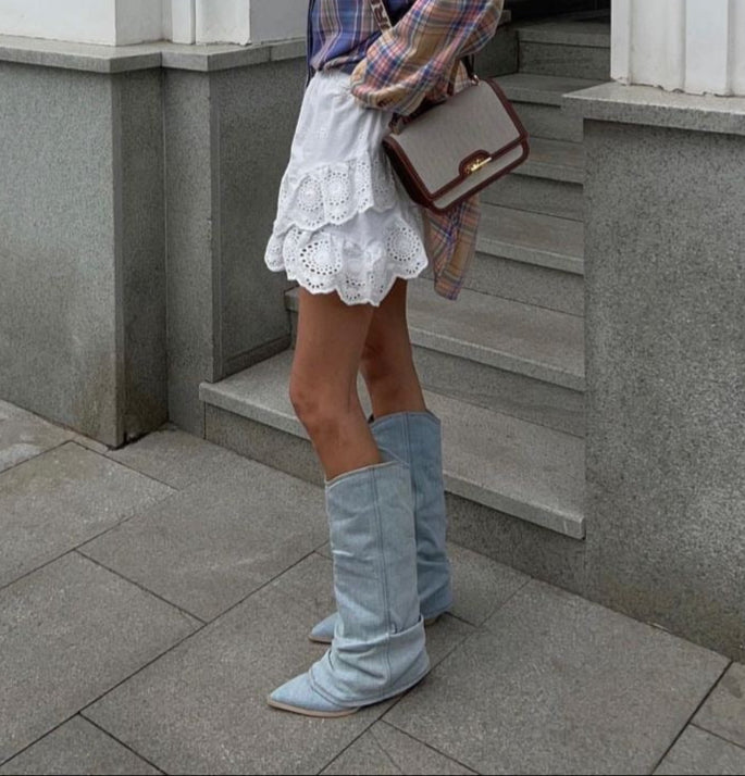 Camila - Stylish Denim Knee-High Boots for Any Occasion
