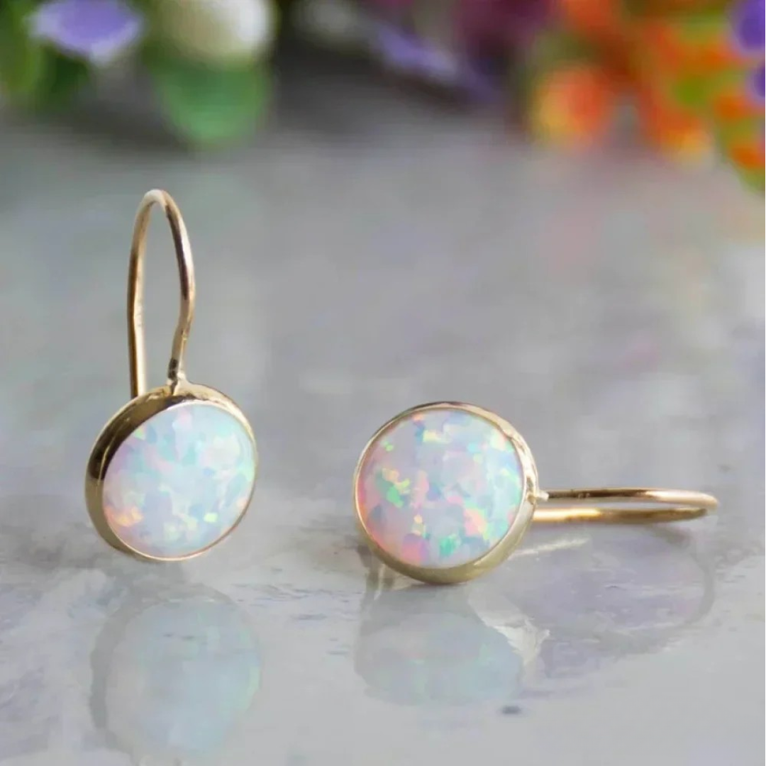 Vintage-Inspired Gold Earrings Featuring Opal Highlights