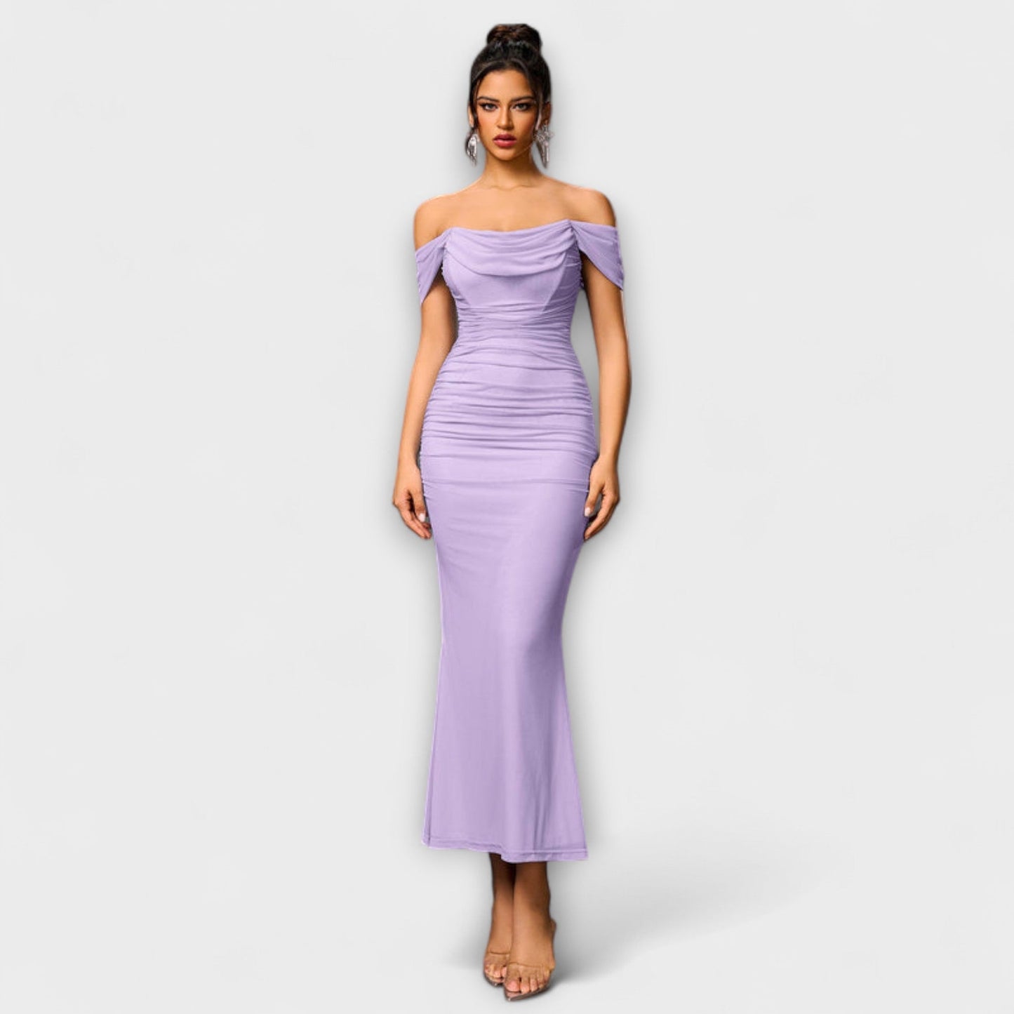 Ione - Chic Off-Shoulder Ruched Dress for Any Occasion
