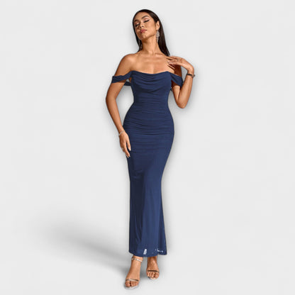 Ione - Chic Off-Shoulder Ruched Dress for Any Occasion