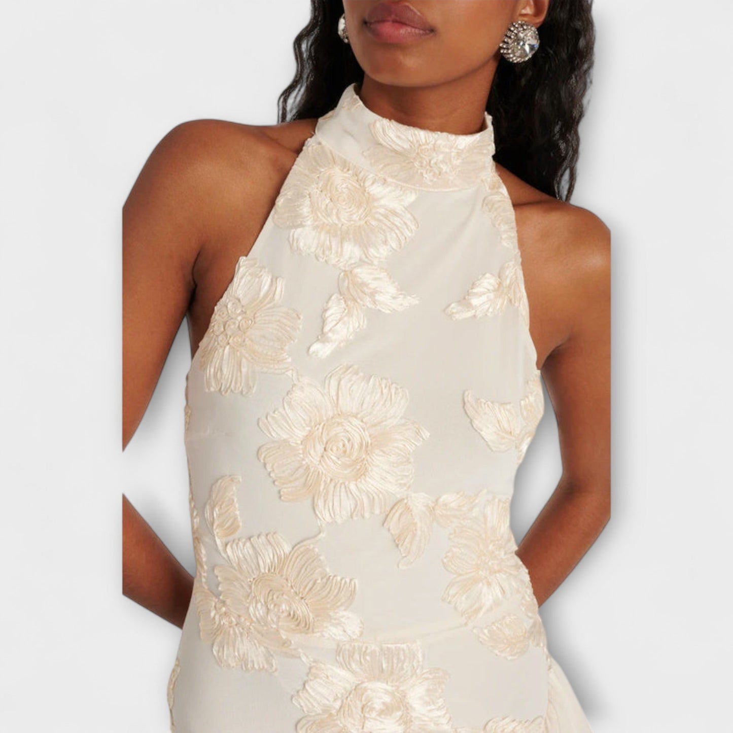 Karen - Floral Appliqué Maxi Dress for Special Occasions