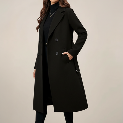 Chic Women's Double-Breasted Long Overcoat - Stylish Belted Design for Fall & Winter Wear