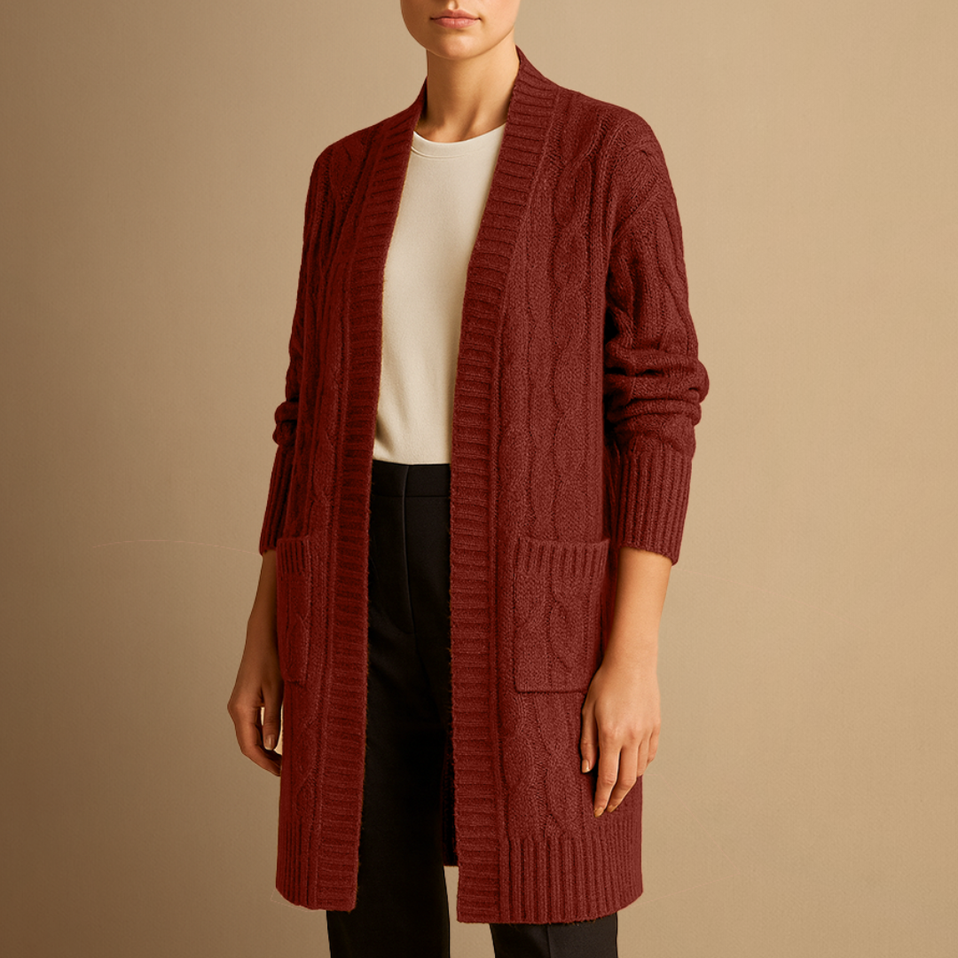 Women's Cozy Cable Knit Long Cardigan with Pockets