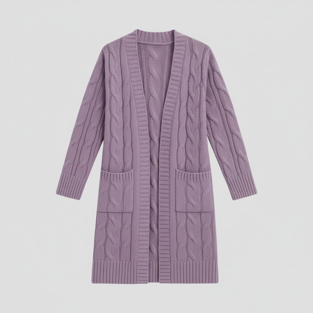 Women's Cozy Cable Knit Long Cardigan with Pockets