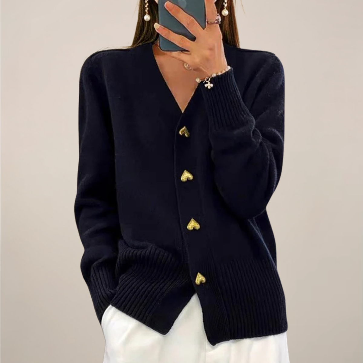 Chic Women's Cardigan with Heart Button Accents