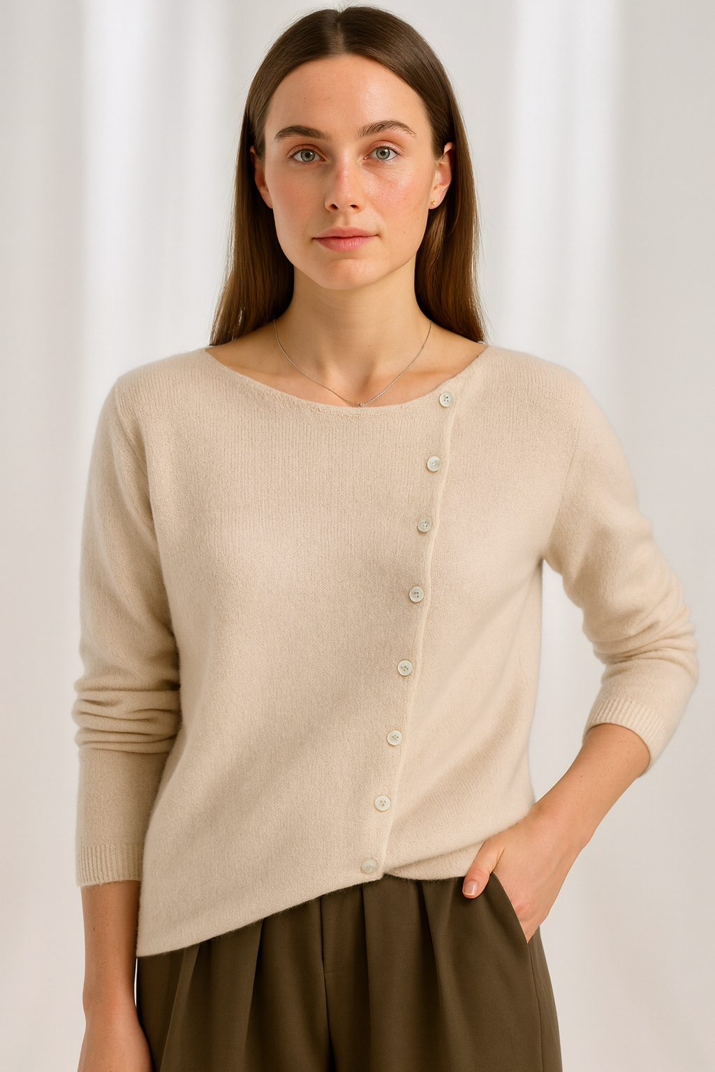 Asymmetric V-Neck Cardigan Sweater for Women