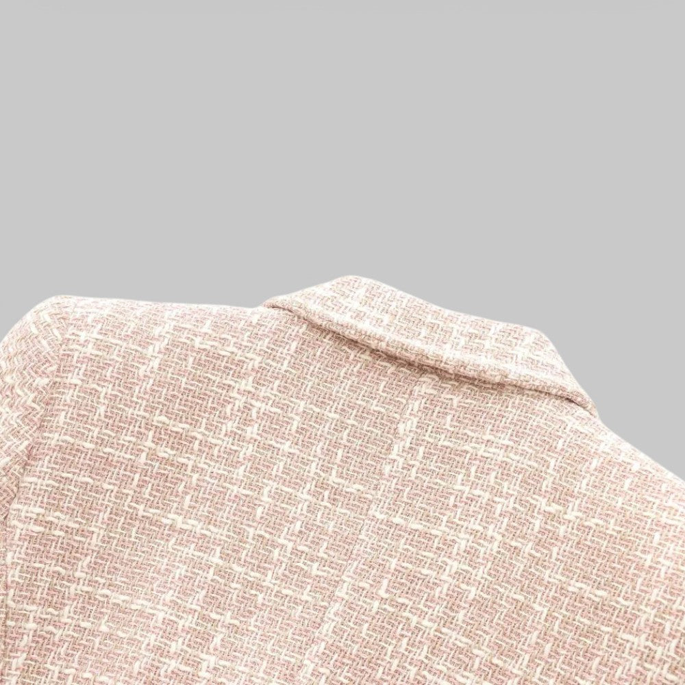 Chic Pink Tweed Blazer for Women - Ideal for Work or Events