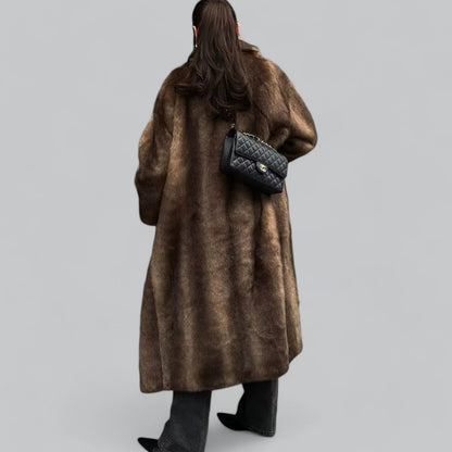 Chic Dark Brown Long Faux Fur Coat for Winter Wear