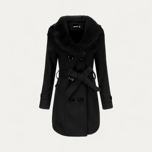Chic Women’s Faux Fur Collar Trench Coat