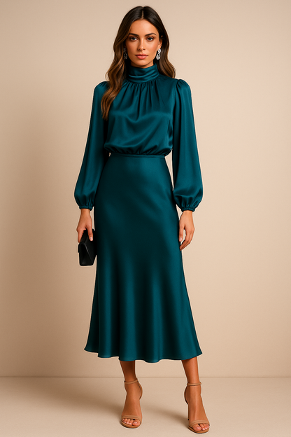 Chic High Neck Midi Dress for Stylish Occasions