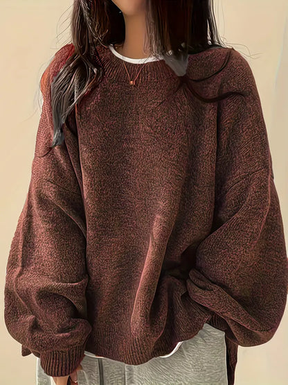 Women's Cozy Lantern Sleeve Knit Sweater - Chic Round Neck Design