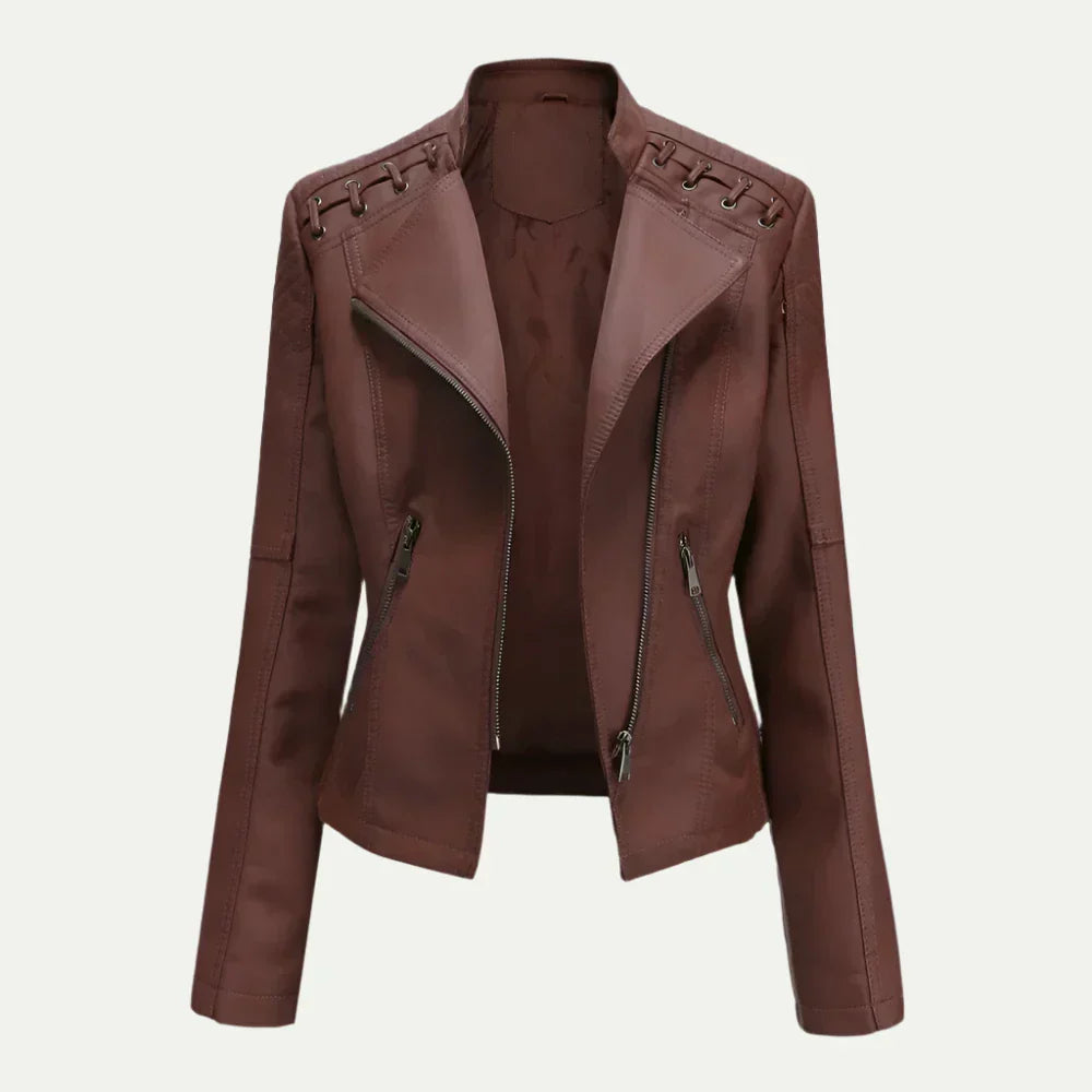 Chic Asymmetric Zip Women's Jacket with Quilted Shoulders