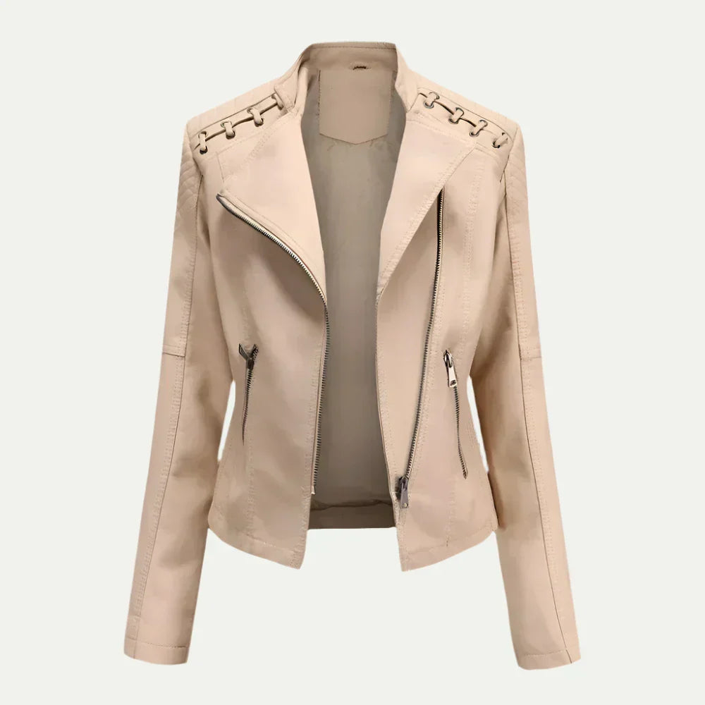 Chic Asymmetric Zip Women's Jacket with Quilted Shoulders