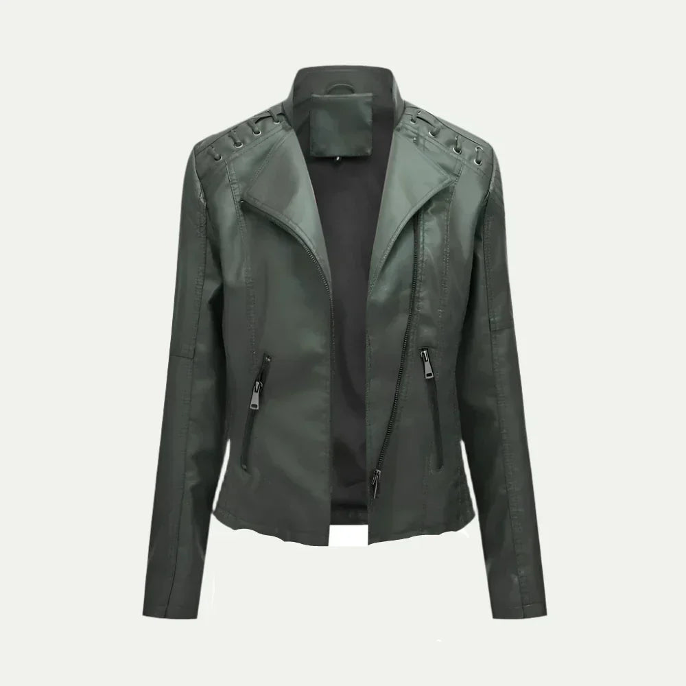 Chic Asymmetric Zip Women's Jacket with Quilted Shoulders