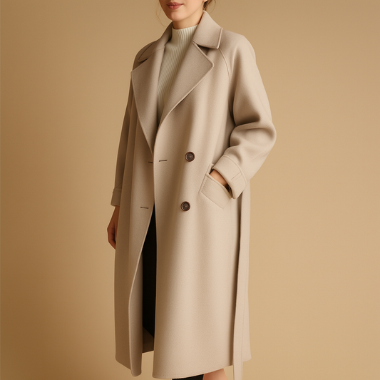 Women's Long Double-Breasted Coat - Cozy Lining for Chic Occasions