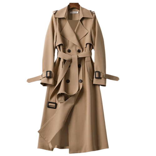 Women's Longline Double-Breasted Trench Coat – Stylish Belted Outerwear