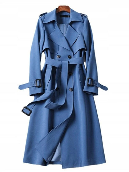 Women's Longline Double-Breasted Trench Coat – Stylish Belted Outerwear
