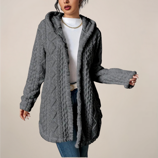 Textured Knit Hooded Cardigan for Winter Wear