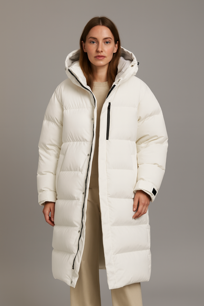 Women’s Hooded Longline Puffer Coat for Winter Adventures