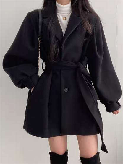 Chic Puff Sleeve Belted Coat for Any Occasion