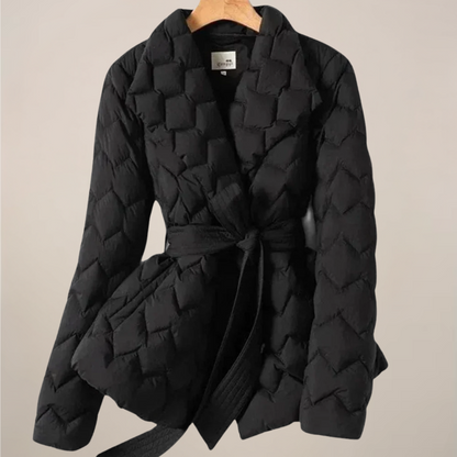 Quilted Women's Puffer Jacket with Belted Waist