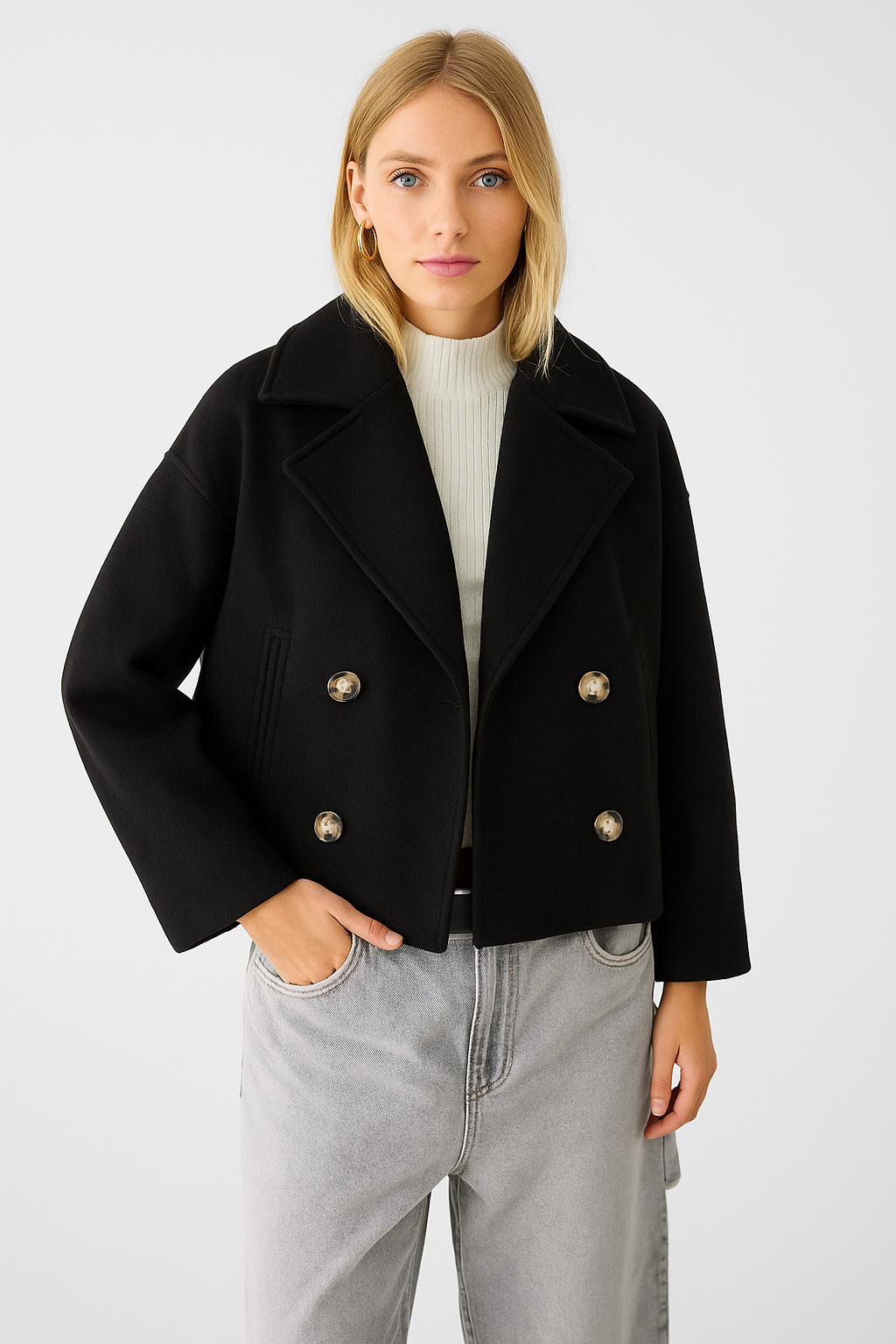Chic Women's Short Coat - Stylish Wide Lapels & Button Front for Every Occasion