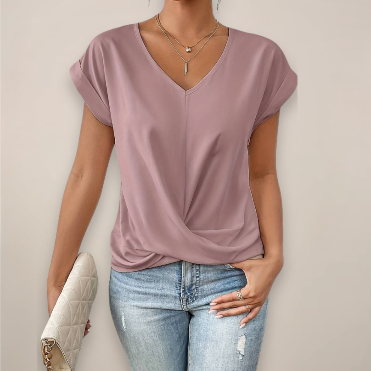 Chic Women's V-Neck Twist Front Top for Spring & Summer
