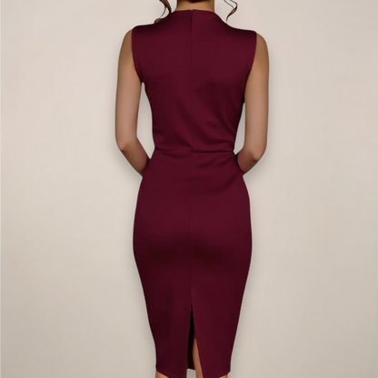 Women’s V-Neck Midi Dress - Chic Sheath Design for Work & Events