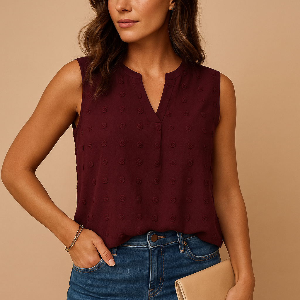Women’s Sleeveless V-Neck Top – Stylish Fabric for Work or Play